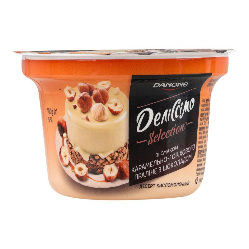 Десерт кисломолоч. Деліссімо Карамельно-горіх. праліне 5.0% 180г стакан